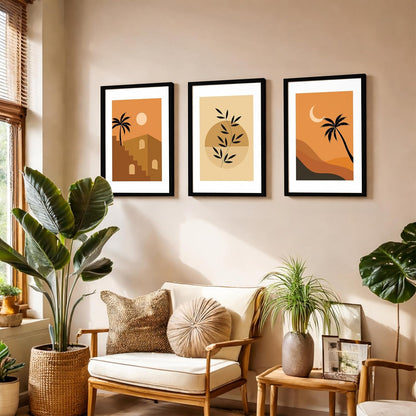 Minimalist theme coconut tree wall paintings for home decoration/Tree art wall frames for wall decor Set of 3 Frames (Theme-Nature) (Pattern-Minimal) (Art-14, 10x13inch)