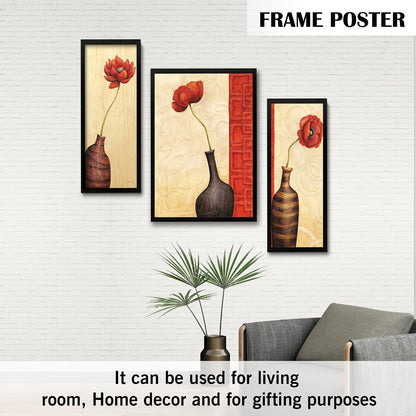 Wall Painting Frames For decor, Pictures Frame For Living Room, Home Decoration, Bedroom, Set of 3, 1pc- 23 x 30 cm, 2pc- 12.5 x 30 cm (Design 1)