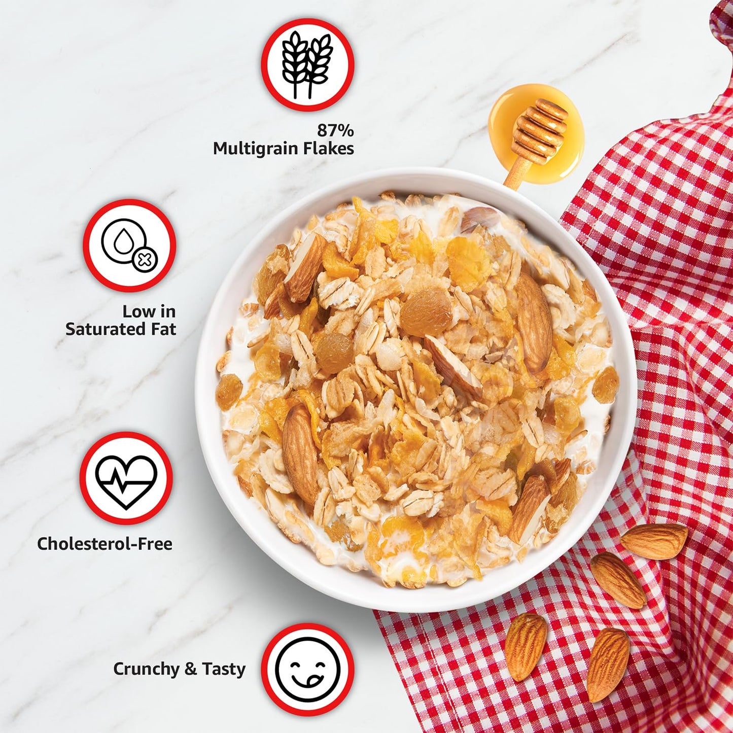 Vedaka Honey Almond Raisin Muesli | 1 Kg | Jar | Sweetened with Natural Honey | Contains 87% of Dry Fruits, Nuts and Multigrains | Source of Fiber | No Added Preservatives