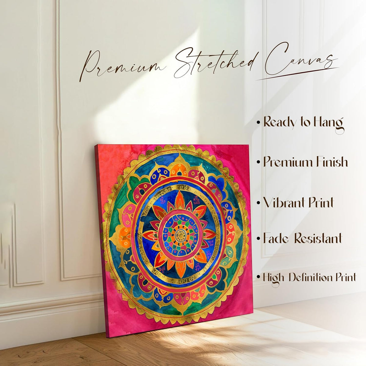 Abstract Mandala Art Stretched Canvas Painting for Living Room | Bohemian Mandala Pattern Wall Décor Art For Livingroom, Bedroom, Office, Hallways - 16x16 Inch