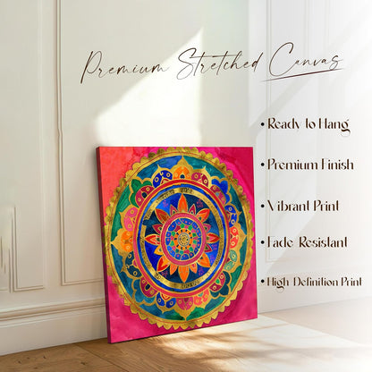 Abstract Mandala Art Stretched Canvas Painting for Living Room | Bohemian Mandala Pattern Wall Décor Art For Livingroom, Bedroom, Office, Hallways - 16x16 Inch