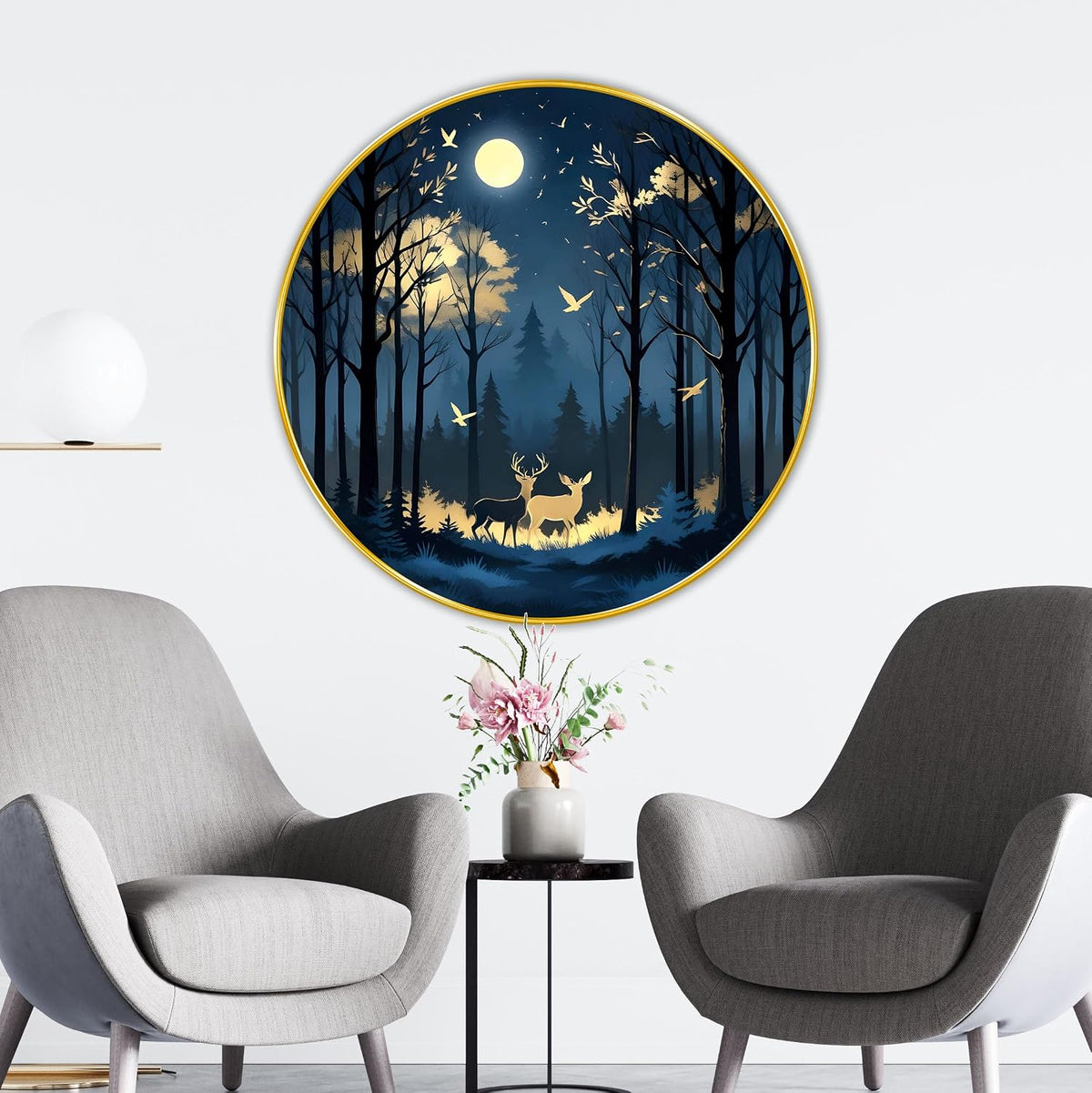nature scenery modern art Premium Sparkle lamination Golden Slim Frame 50.8 cm x 50.8 cm Large Size, For Home/Office/Hotel painting GRL118