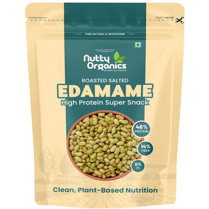 Nutty Organics Roasted Edamame 200gm | High Protein Snack (46%) | No Added Oil | Rich in Fibre | Roasted Green Soybeans | Vegan & Gluten Free
