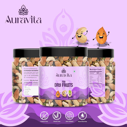 Auravita Mix Dry Fruit | Healthy Mixed Nuts and Seed with Almonds, Cashews, Dates, Pumpkin Seeds, Candied Amla | Reusable Jar Pack Of 1