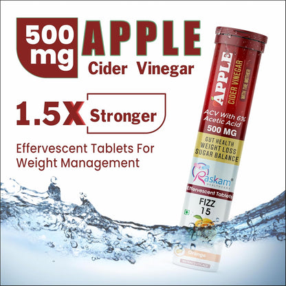 Apple cider vinegar effervescent tablet packaging with water splash background
