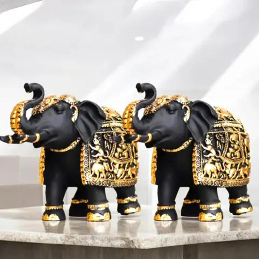 THE SACRED GIFTS Resin Elephant Statue Medium Size 2 Pcs Set For Showpiece Your Home,Office Table & Gift Article,Animal Decorative Showpiece Figurines|Home Decor For Vastu|Good Luck (Set Of 2),Black