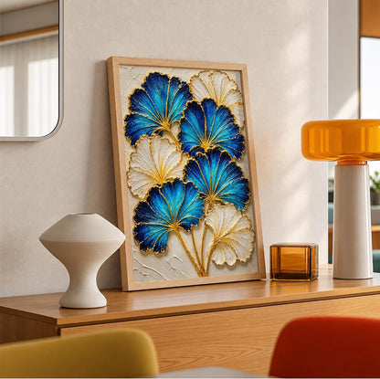 Blue White Ginkgo Framed Wall Art, Natural, 10x13 Inches