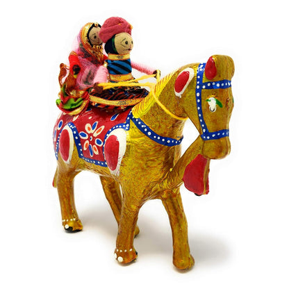 JH Gallery Handmade Recycled Material Figurines Rajasthani Doll Couple Rider Idol Showpiece, Multicolor (18 * 16 * 5cm) (Horse)