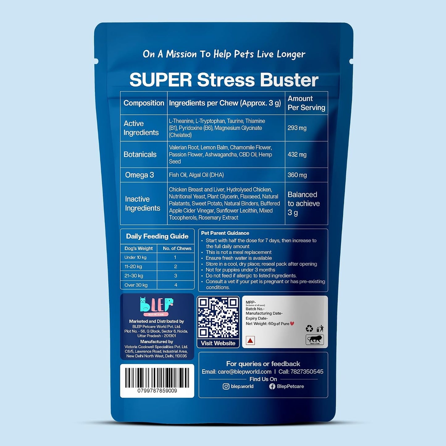 BLEP Super Stress Buster - Dog Calming Soft Chews Supplement, Anxiety, Fear, Restlessness & Separation | Ashwagandha, L-Theanine & Valerian | Fireworks, Travel & Vet Visits | 60g | Dog calming supplement with ashwagandha and L-theanine for anxiety relief
