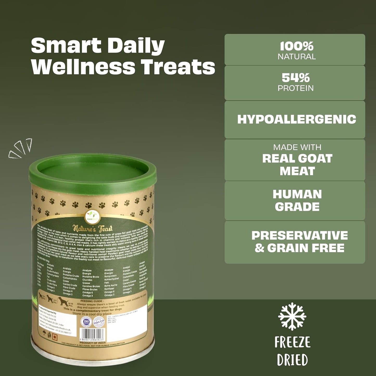 Pawfect Nature's Feast Freeze-Dried Goat Meat Treats for Dogs- 100% Natural- Hypoallergenic- Easily Digestible- Grain-Free- Multifunctional- High Protein-Low Fat Training Treats(50g/1.76oz)