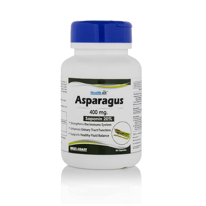 Healthvit Asparagus supplement bottle with blue cap on a white background