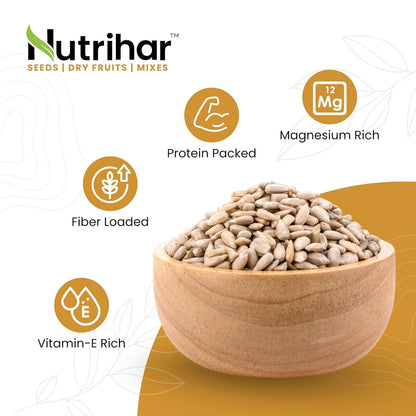 Nutrihar Roasted Sunflower Seeds 100g | Unsalted, Dry Roasted Sunflower Seeds for Eating | No Added Oil | Rich in Vitamin-E & Fibre