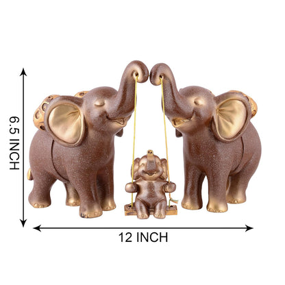 Decorative Elephant Family Showpiece Home & Office Decor(Brown)