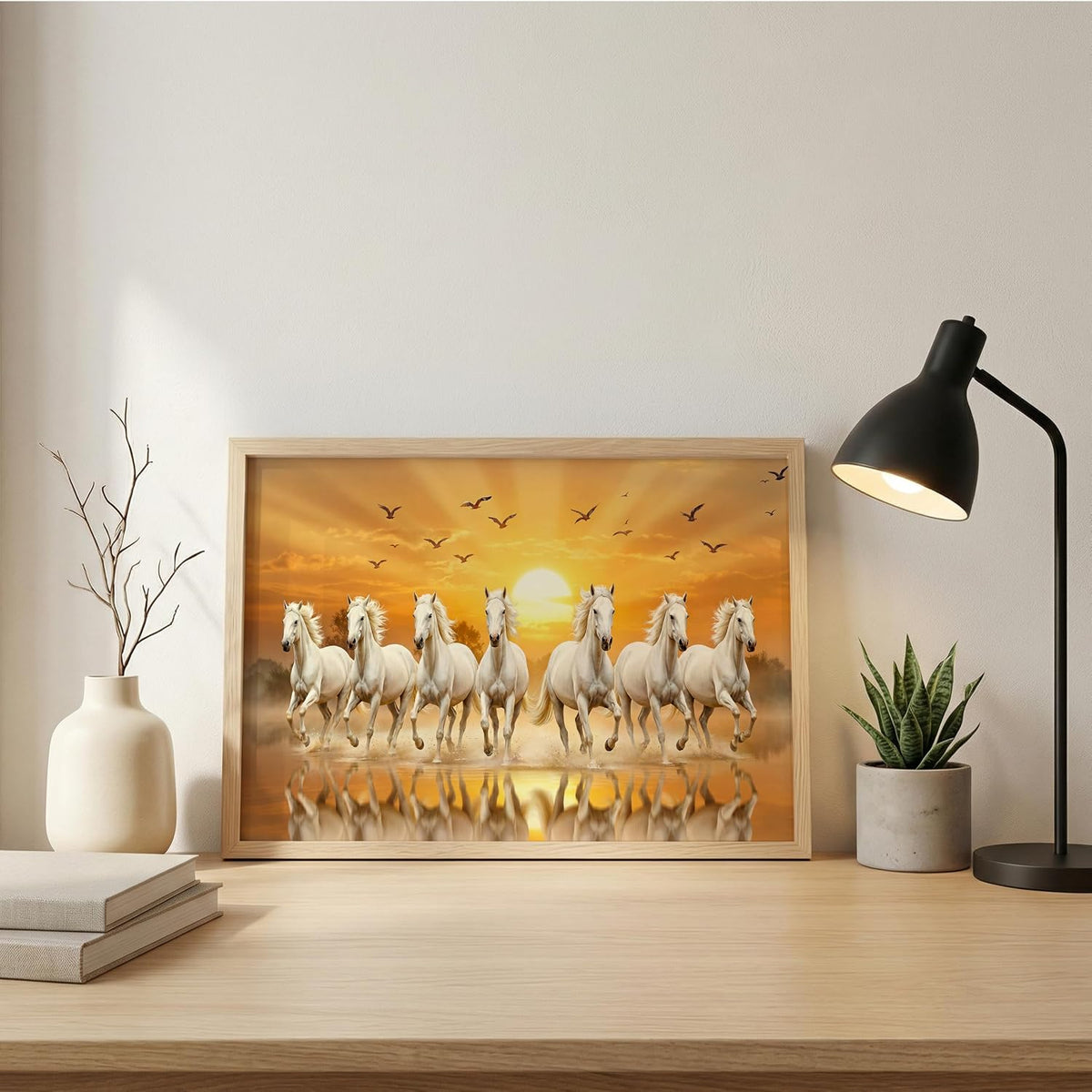 7 Horse Vastu Wall Painting (Landscape Collection) (Natural, Design 11, 13x19 Inch)