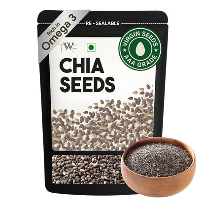 TWF Chia Seeds | AAA Grade Seeds for Eating | Natural Hydrator for Summers | For Weight Loss | Non GMO | Rich In Protein & Dietary Fibre | 100% Clean | Gluten Free Seeds for Smoothies, Oatmeal, Salads & Baking | Resealable Pack
