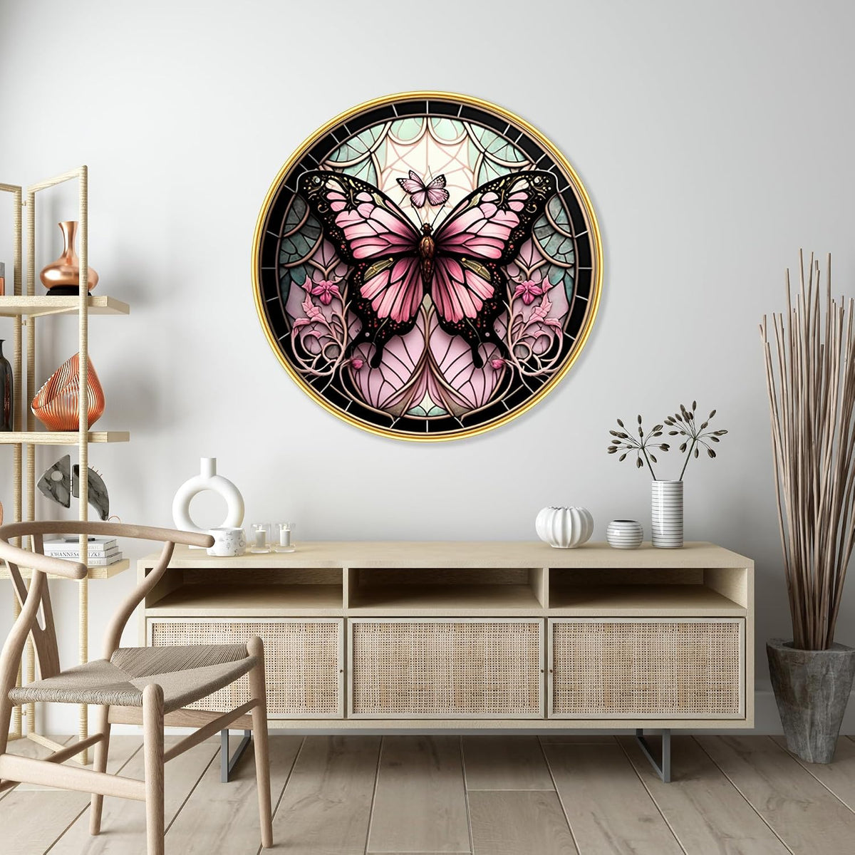 Butterfly modern art Premium Sparkle lamination Golden Slim Frame 50.8 cm x 50.8 cm Large Size, For Home/Office/Hotel painting GRL-29