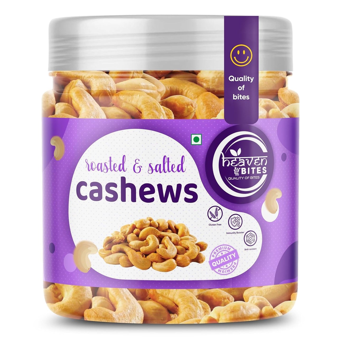 Heaven Bites Premium Roasted and Salted Cashews | Whole Kaju Dry Fruits Rich in Protein Fibre | Healthy Snacks | 100% Natural Cashew Nuts | Festive Snacking | Magnesium and Phosphorus | Crunchy & Delicious