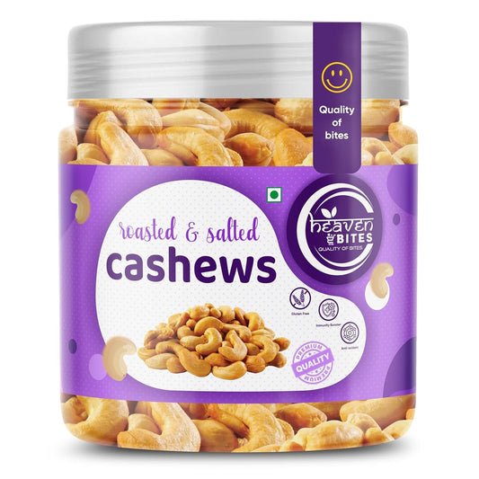 Heaven Bites Premium Roasted and Salted Cashews | Whole Kaju Dry Fruits Rich in Protein Fibre | Healthy Snacks | 100% Natural Cashew Nuts | Festive Snacking | Magnesium and Phosphorus | Crunchy & Delicious