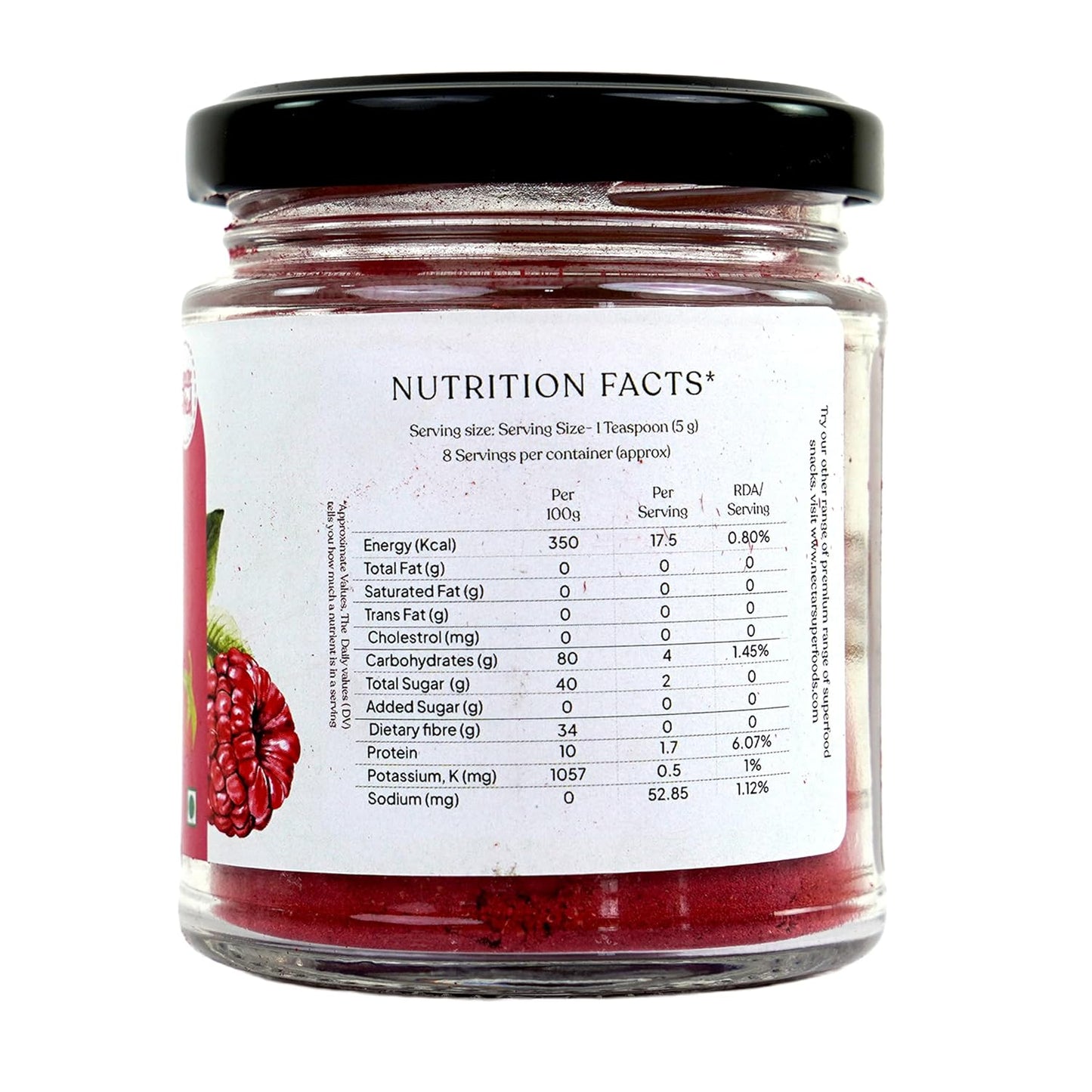 Freeze Dried Raspberry Powder- 60 grams Jar-Pack of 1 Nos | 100% Natural | No Added Sugar, Preservative-Free & Vegan |