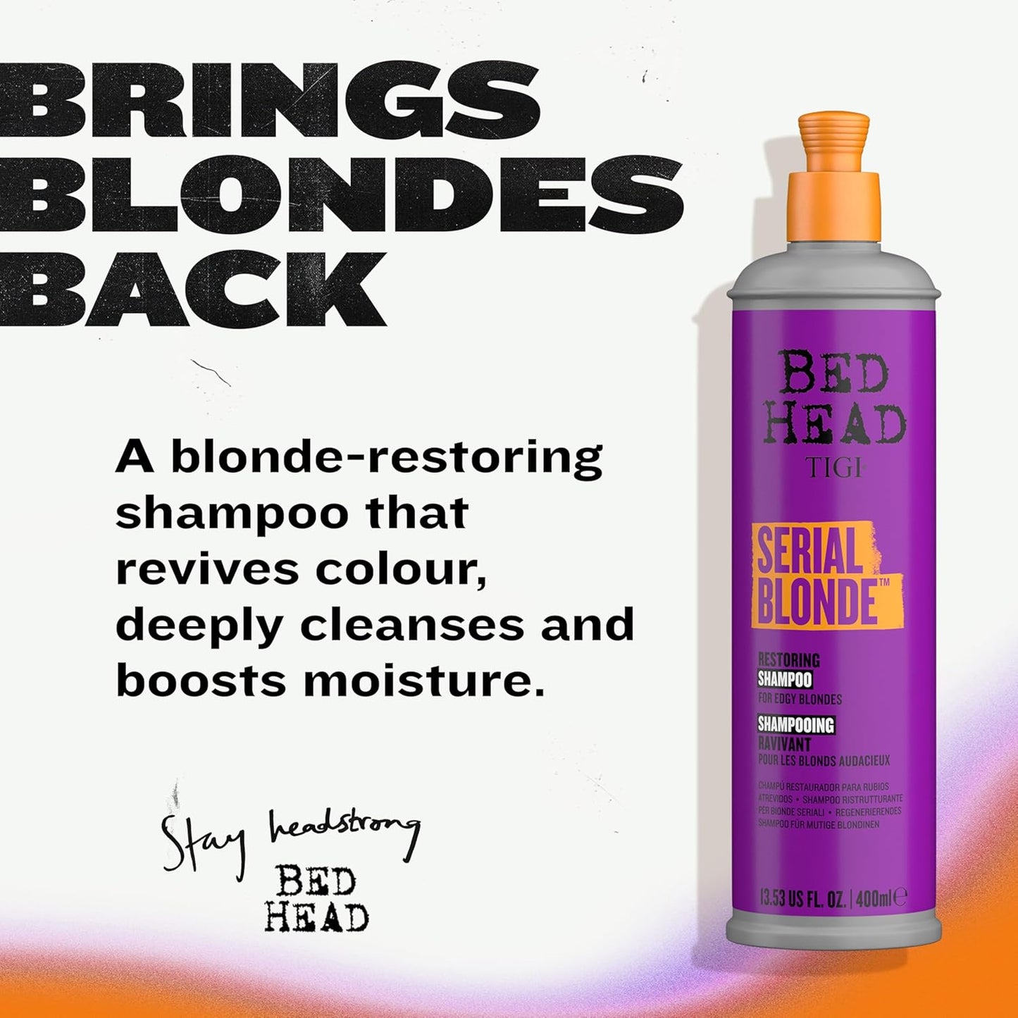 Bed Head TIGI Serial Blonde Restoring Shampoo for Damaged Hair, Colour Enhancing & Protection Shampoo with Keratin for Blonde Coloured Hair, Restores & Revives, UV Protection, Deep Cleanses & Moisturizes Hair, Exotic Tropical Fragrance, 600ml