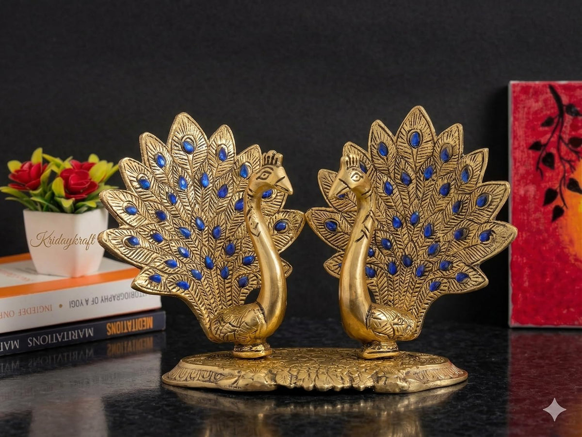 Double Peacock Metal Statue, Lovers Peacock Couple, Animal Showpiece Figurines, Feng Shui as Table Top Figurine for Living Room, Office, Bedroom, Decorative