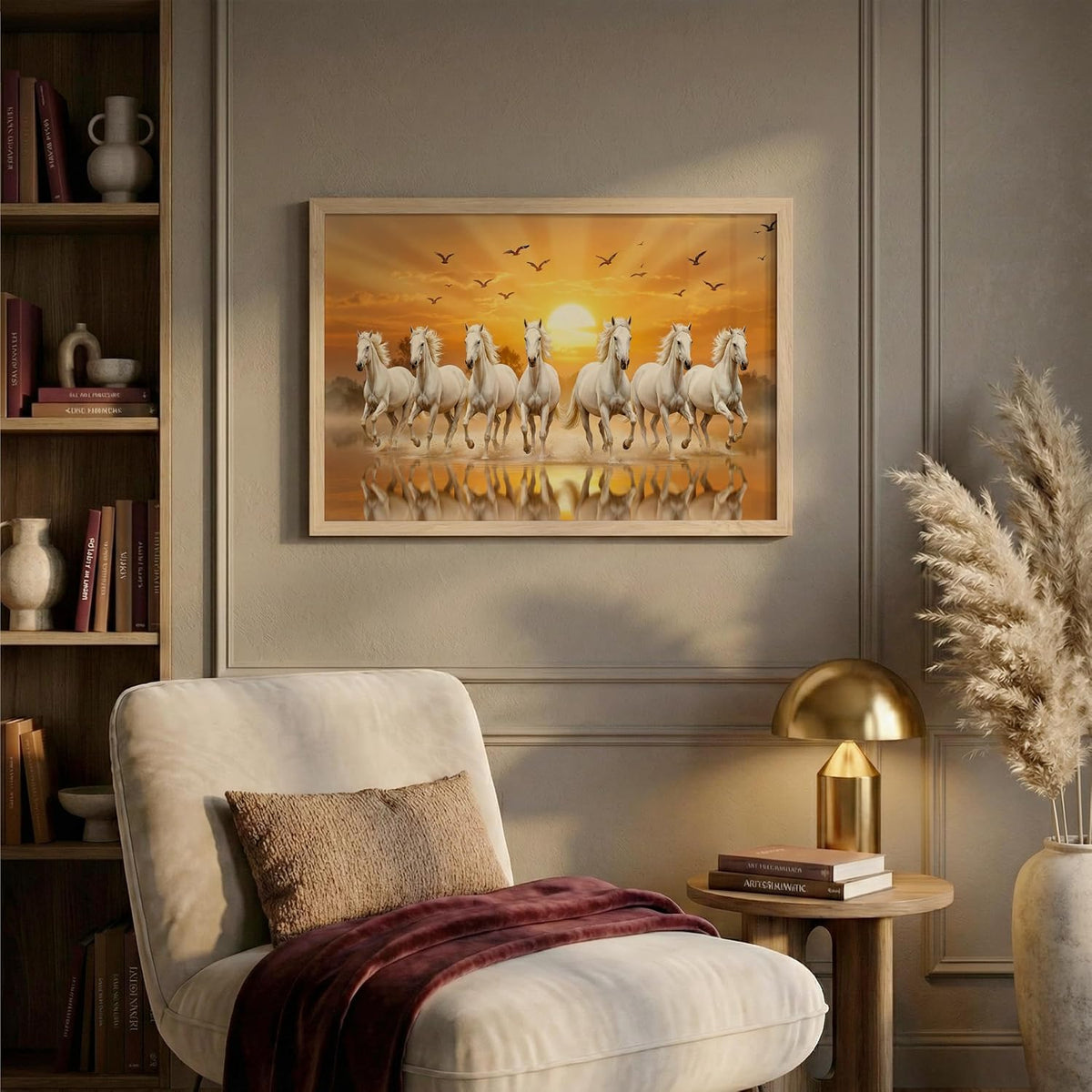 7 Horse Vastu Wall Painting (Landscape Collection) (Natural, Design 11, 13x19 Inch)