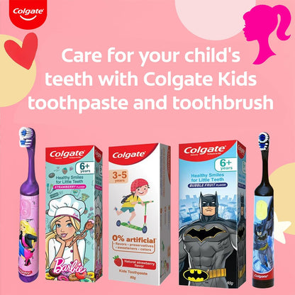 Colgate Kids Toothpaste For 6+ Years, Barbie, Strawberry Flavour, Gentle Protection Tooth Paste With 50% Lesser Abrasive Formula For Protecting Against Cavities, Enamel Protection- 80G (Pack of 2)