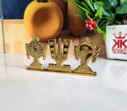 Tirupati Balaji Symbol Stand Shankh Chakra Namah Gold Plating Antique Decorative for Car Dashboard Home & Office Table Showpiece Figurines,Religious Gift Idol...