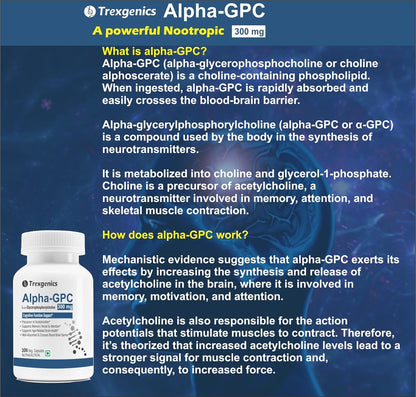 Trexgenics ALPHA-GPC 300 mg L-α-Glycerophosphorylcholine Cognitive Function, Brain Health Support (30 Veg Capsules)