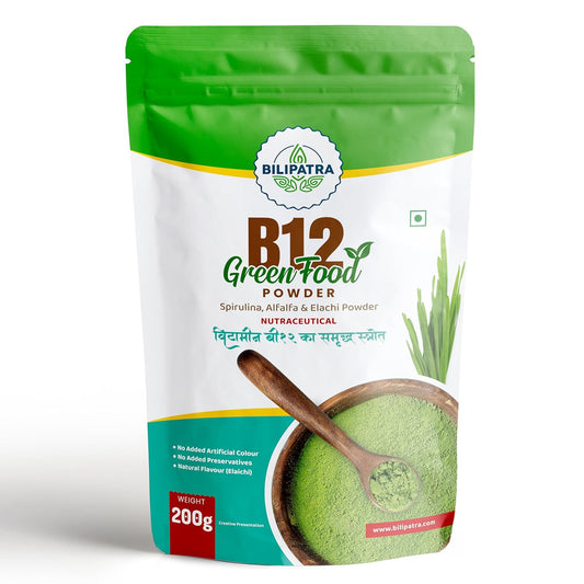 B12 Green Food Powder, 200g | Plant Based Vitamin B12 Supplement (B12GreenFood Powder) | Vitamin B1, B2, B3, B6, B9,C & A | Boost Energy Level, Good For Digestion & Stress, For Men & Women
