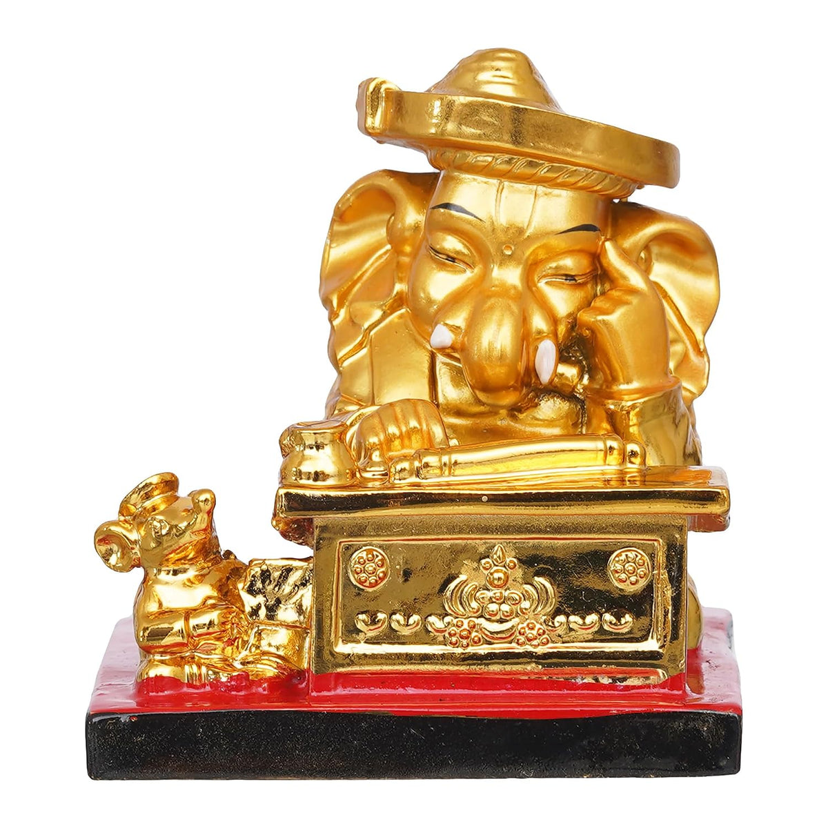 Golden Resin Munim Lord Ganesha Statue | God Idol for Office, Shop, Study Table, Home Temple, Car Dashboard | Ideal Gift for Ganesh Chaturthi, Birthdays, Diwali