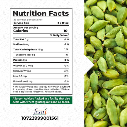 GOURMET HEALTH IMPRESSIONS | Superior Grade Whole Green Cardamom (Elaichi) - 8MM BOLD Size | Large Size | Aromatic Green Pods, Non-GMO - Perfect for Culinary & Aromatic Uses | GHI Foods