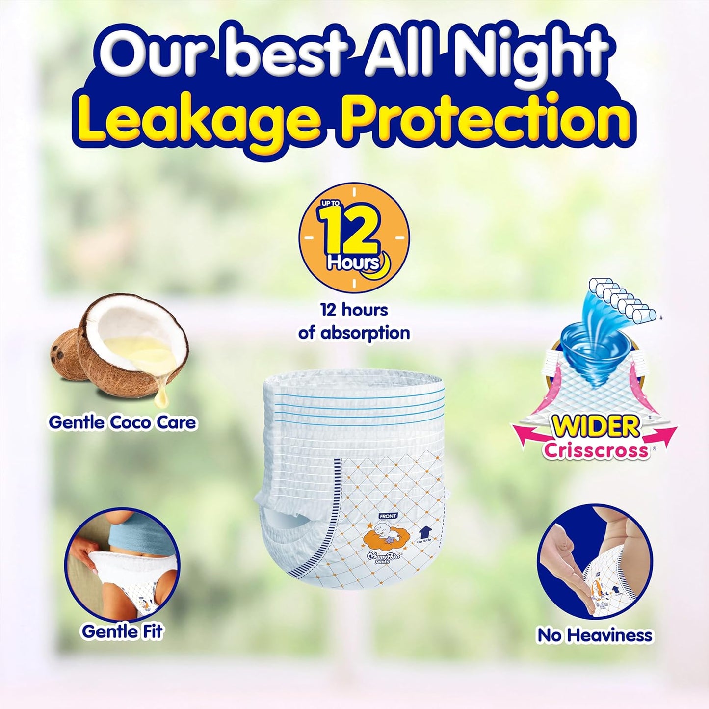 Mamypoko pants All Night AbsorbPant Style Baby Diapers Size(XL), 52 Count, Ideal for 12-17Kgs|+50% wider and repeated absorption for all night 12hr protection from leakage, prevents heaviness.