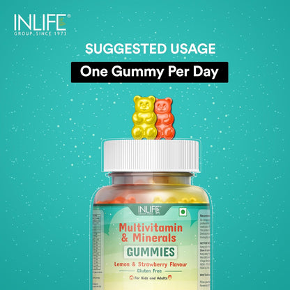 INLIFE Multivitamin Gummies for Kids Teens Men & Women, Daily Gummy Bear Essential Vitamins & Minerals - 30 Lemon Strawberry Gummies (Kids)