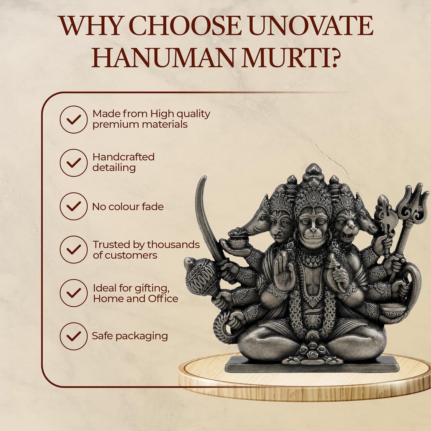 UNOVATE Panchmukhi Hanuman Idol for Car Dashboard, Door Entrance, Home