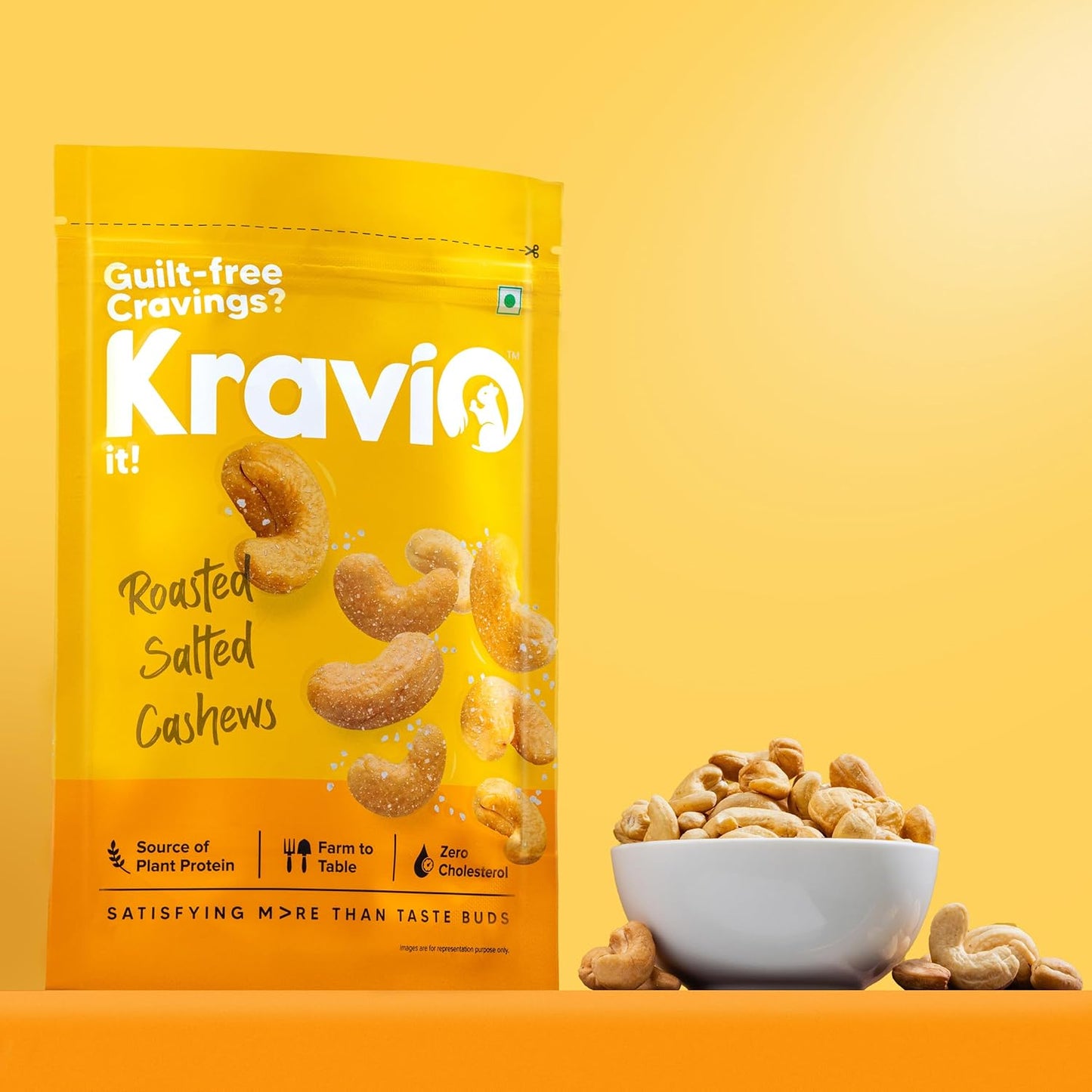 Kravio Premium Roasted Salted Cashew Nuts | Jumbo Whole Kaju - 200g