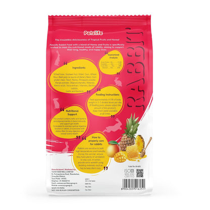 Petslife Premium Rabbit Food 1kg, High Protien Added with Fiber & Essential Nutrients Pellet Food, Balanced Nutrition Diet for Small & Adult Bunnies, Suitable for All Ages., Honey & Fruits Flavour