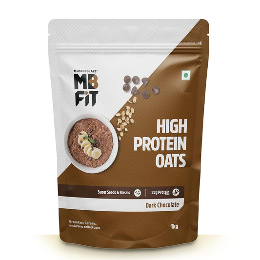 MuscleBlaze Fit High Protein Oats (Dark Chocolate, 400g) | 22g Protein | Breakfast Cereals for Weight Management
