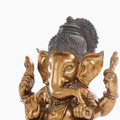 Dark Green Antique Gold Polyresin Sitting Ganesha - Medium Beautiful Lord Ganesha Idol Figurine Showpiece Sculpture Hindu Polyresin Car Dashboard Ganesh Ji Statue (Pack of 1)