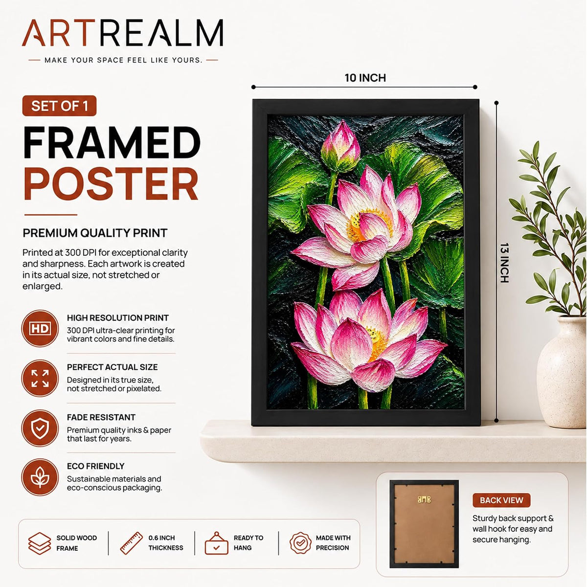 Pink Lotus Framed Wall Art, Black, 10x13 Inches