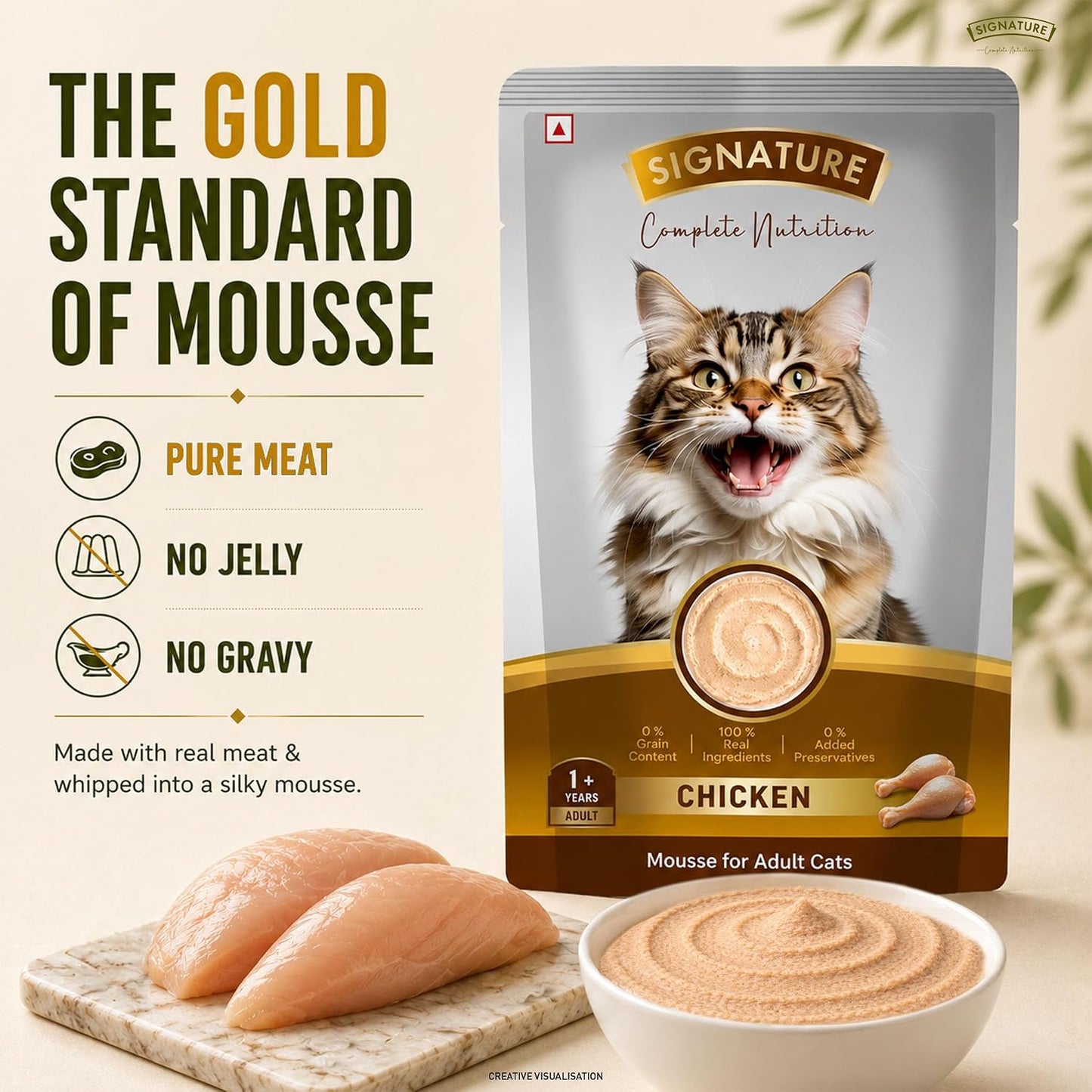 Grain Zero Adult Cat Wet Mousse 80gm | Chicken | Rich in Protein, Promotes Hydration & Easy to Digest | Grain Free, No Artificial Flavours | Packed with Essential Vitamins & Antioxidants