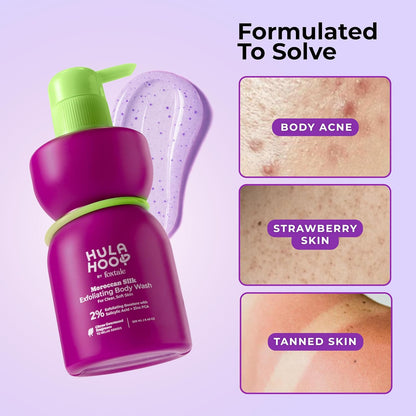 Hula Hoop Exfoliating Body Wash by Foxtale | 2% Salicylic Acid + Zinc PCA | Reduces Body Acne, Strawberry Legs & Tan | Exfoliates & Moisturizes to Reveal Smooth & Bump-free Skin | 250ml