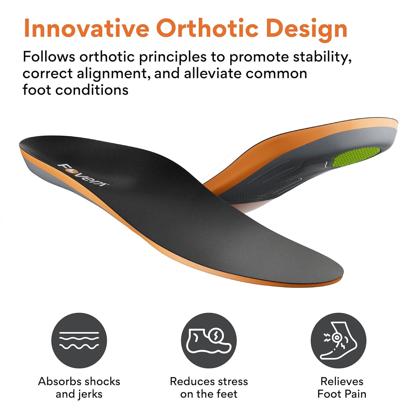 FOVERA Rigid Arch Support Insole for Flat Feet - Orthotic Shoe Inserts for Plantar Fasciitis, Heel Spurs, High Arch, Foot Pain & Enhanced Stability, Trimmable Shoe Soles (L, Men's 8-9.5 UK)