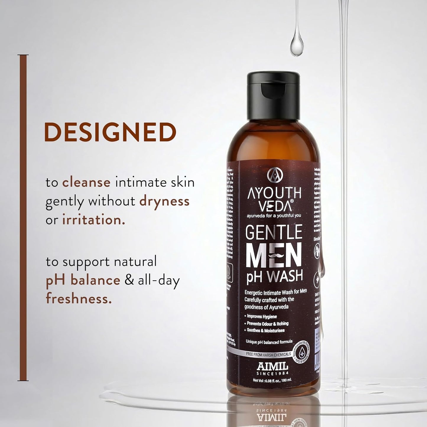 Ayouthveda Gentlemen PH Wash | Intimate Hygiene Wash For Men | PH Balancing Formula, Prevents Dryness, Itchiness & Bad Odor | Enriched With Aloe Vera, Haridra & Ashwagandha (Pack Of 1-180ml)