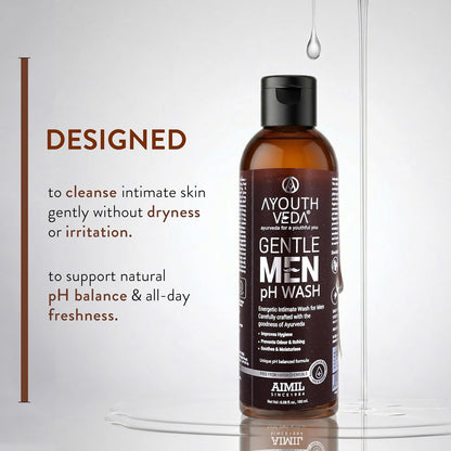 Ayouthveda Gentlemen PH Wash | Intimate Hygiene Wash For Men | PH Balancing Formula, Prevents Dryness, Itchiness & Bad Odor | Enriched With Aloe Vera, Haridra & Ashwagandha (Pack Of 1-180ml)
