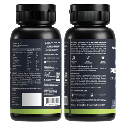 Two black supplement bottles with labels on a white background