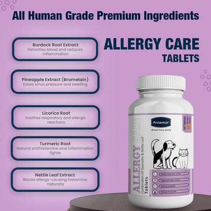 Aniamor Allergy Care Tablet for Dogs and Cats|Skin and Coat|Pets Supplement|All Life Stage|60 Tablets Bottle