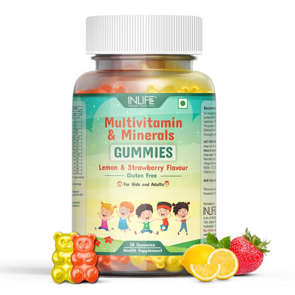 INLIFE Multivitamin Gummies for Kids Teens Men & Women, Daily Gummy Bear Essential Vitamins & Minerals - 30 Lemon Strawberry Gummies (Kids)