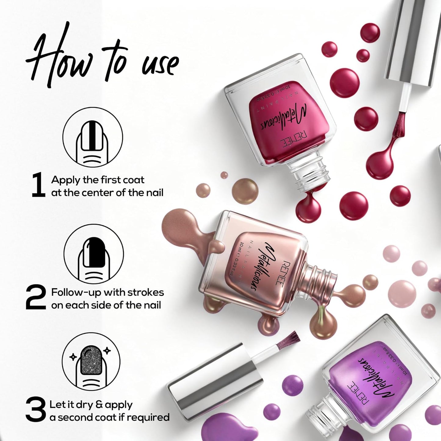 RENEE Metallicious Nail Paint- Orchid Spell, Quick Drying, Metallic Finish, Long Lasting, Chip resisting Formula with High Shine & Full Coverage, Acetone & Paraben Free, 10 Ml