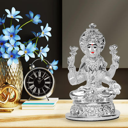 Lakshmi Idol for Home Decor 999 Silver Plated Sculpture of Maa Lakshmi Figurine Idol for Home, Office, Temple and Table Decoration Religious Idol for Pooja, Gift (5.7 CM X 6 CM)